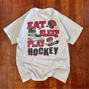 Vintage Pure Sport Eat Sleep Play Hockey Double Sided Graphic White T-shirt S